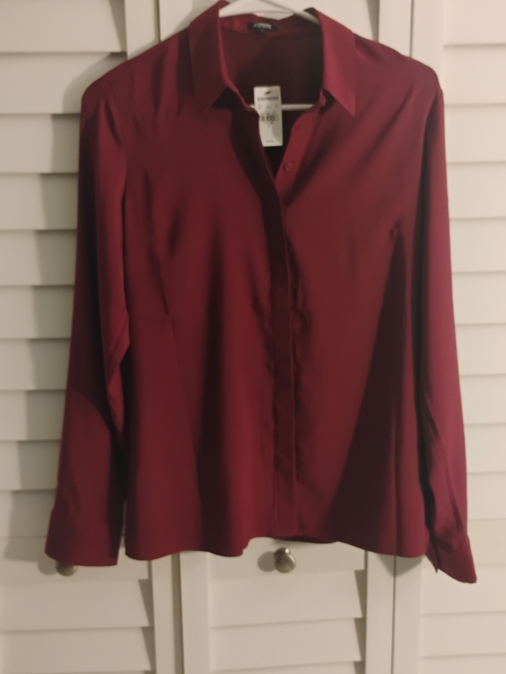 Express Wine-Red Long Sleeve Button-Down Shirt